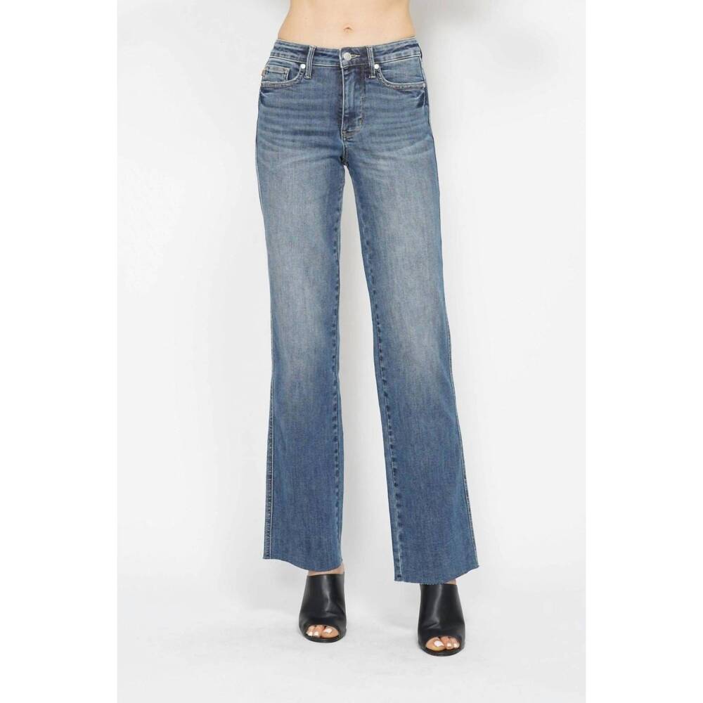 NEW JUDY BLUE mid rise tummy control vintage straight jeans in mid blue